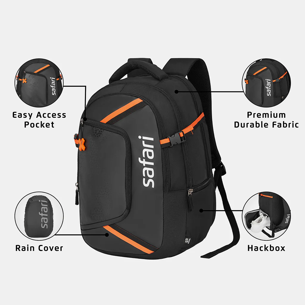 Safari Aero 38L Black School Backpack with Raincover - Image 2