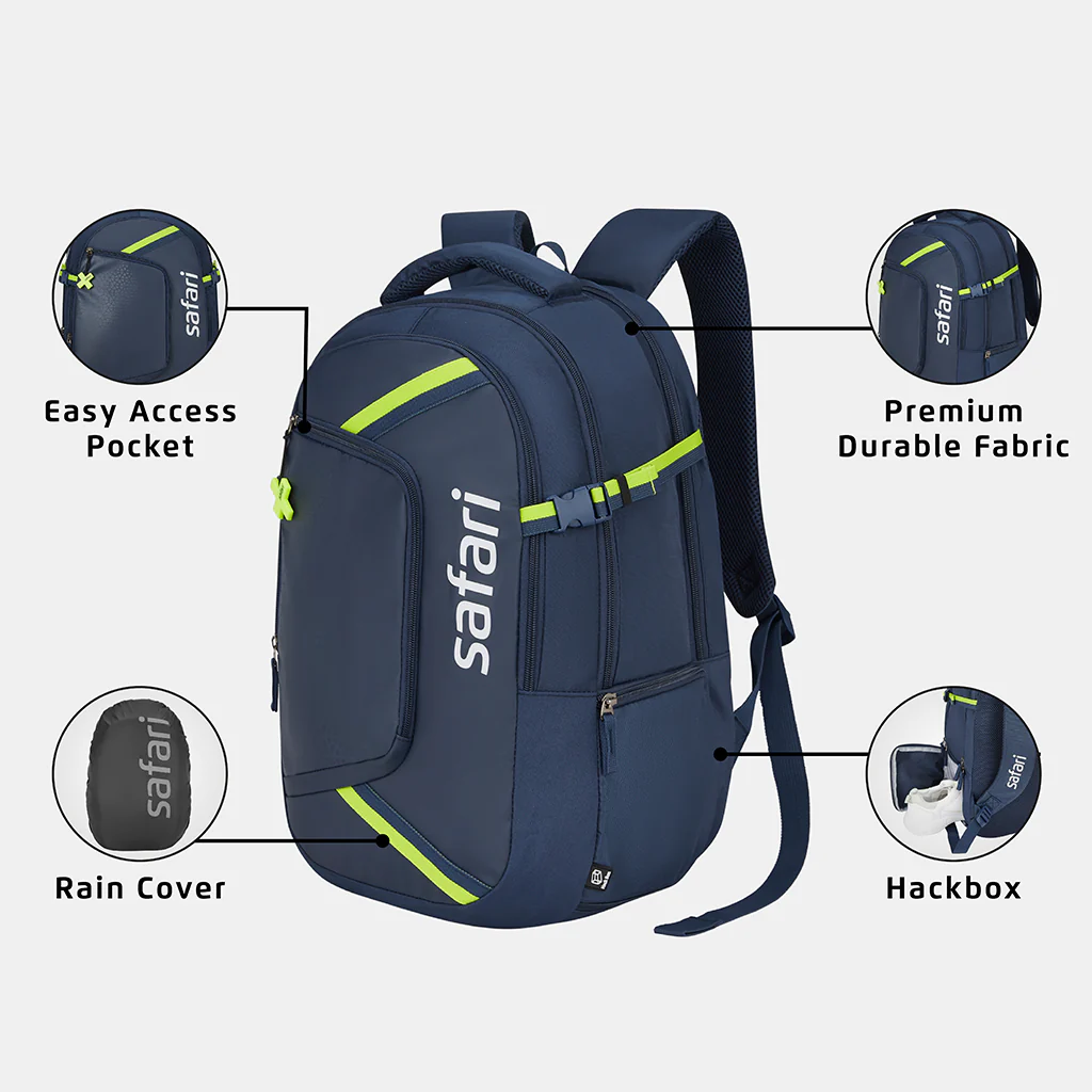 Safari Aero 1 38L Blue School Backpack with Raincover - Image 2