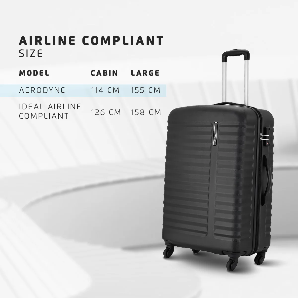 Safari Aerodyne Black Lightweight Trolley Bag with TSA Lock and Airline Compliant Sizing - Image 3