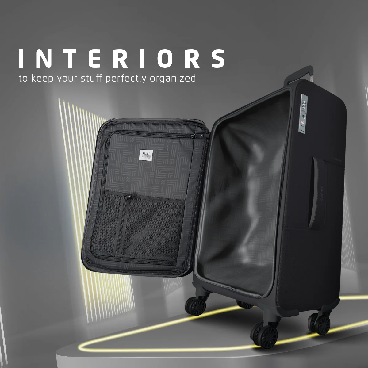 Safari Airpro 40% Lighter Black Trolley Bag with Dual Wheels, Detailed interiors and Expander - Image 6
