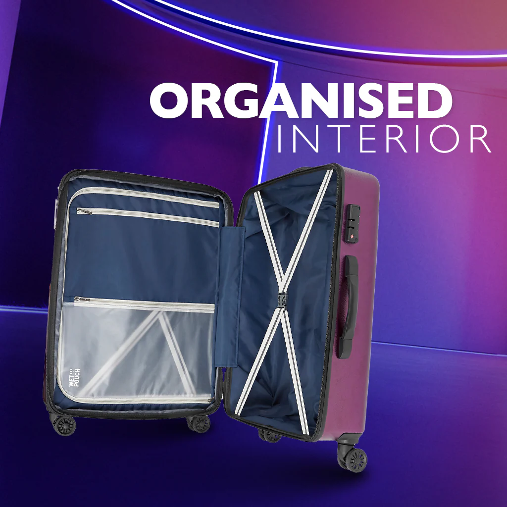 Safari Cargo Max Magenta Purple Expandable Trolley Bag with Premium Interior & Anti Theft Zipper - Image 3