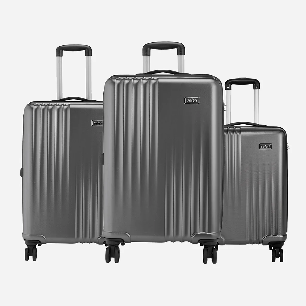 Safari Ryder Set of 3 Gun Metal & Midnight Blue Trolley Bags with Dual Wheels