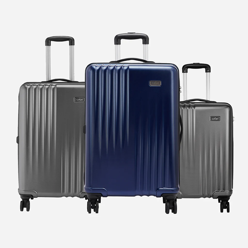 Safari Ryder Set of 3 Gun Metal & Midnight Blue Trolley Bags with Dual Wheels - Image 2