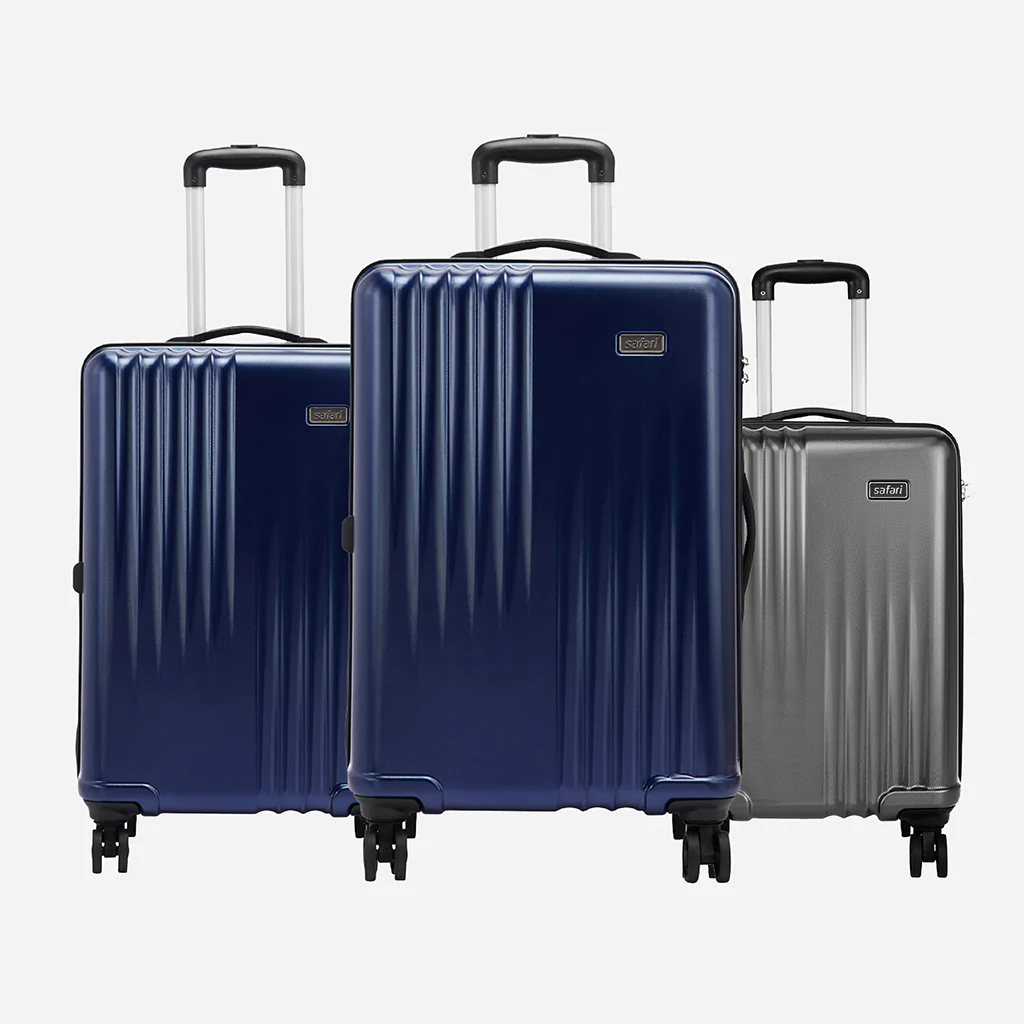 Safari Ryder Set of 3 Gun Metal & Midnight Blue Trolley Bags with Dual Wheels - Image 7