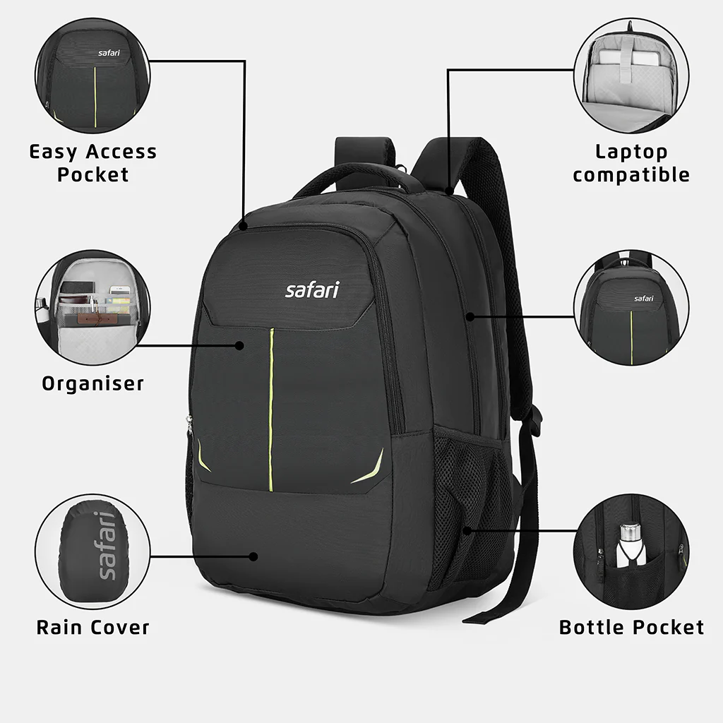 Safari Delta Plus 3 36L Black Backpack with Rain cover and Easy Access Pockets - Image 2