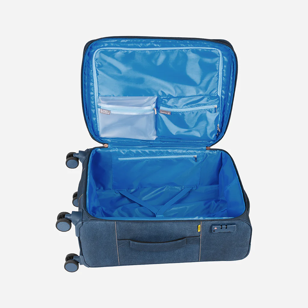 Safari Denim Plus Navy Blue Trolley Bag with Dual Wheels - Image 16