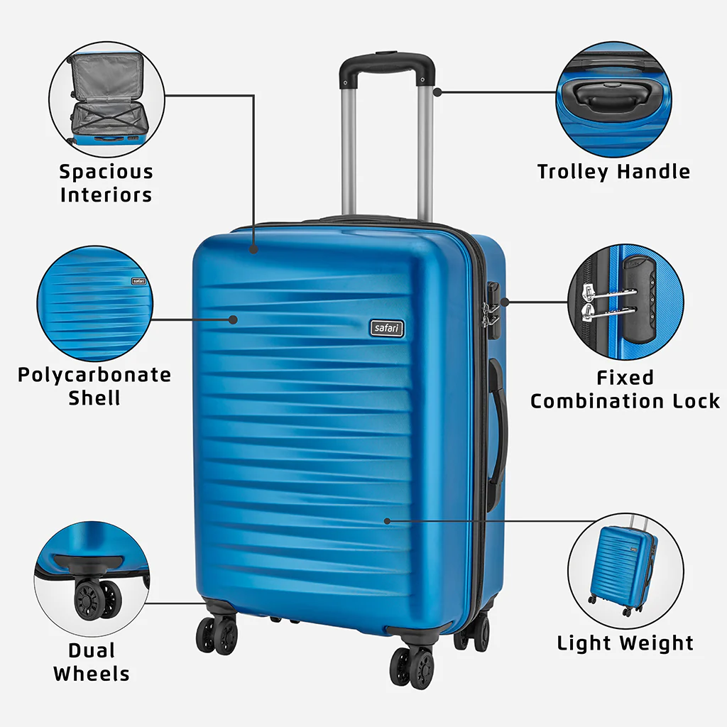 Safari Fiesta Electric Blue Trolley Bag with Dual Wheels - Image 4
