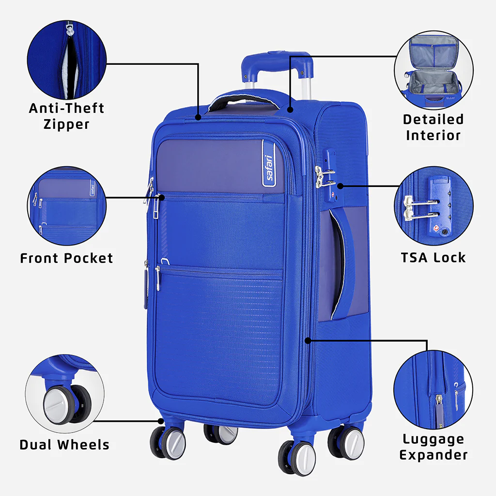 Safari Jetsetter Blue Trolley Bag with Dual Wheels & TSA Lock - Image 10