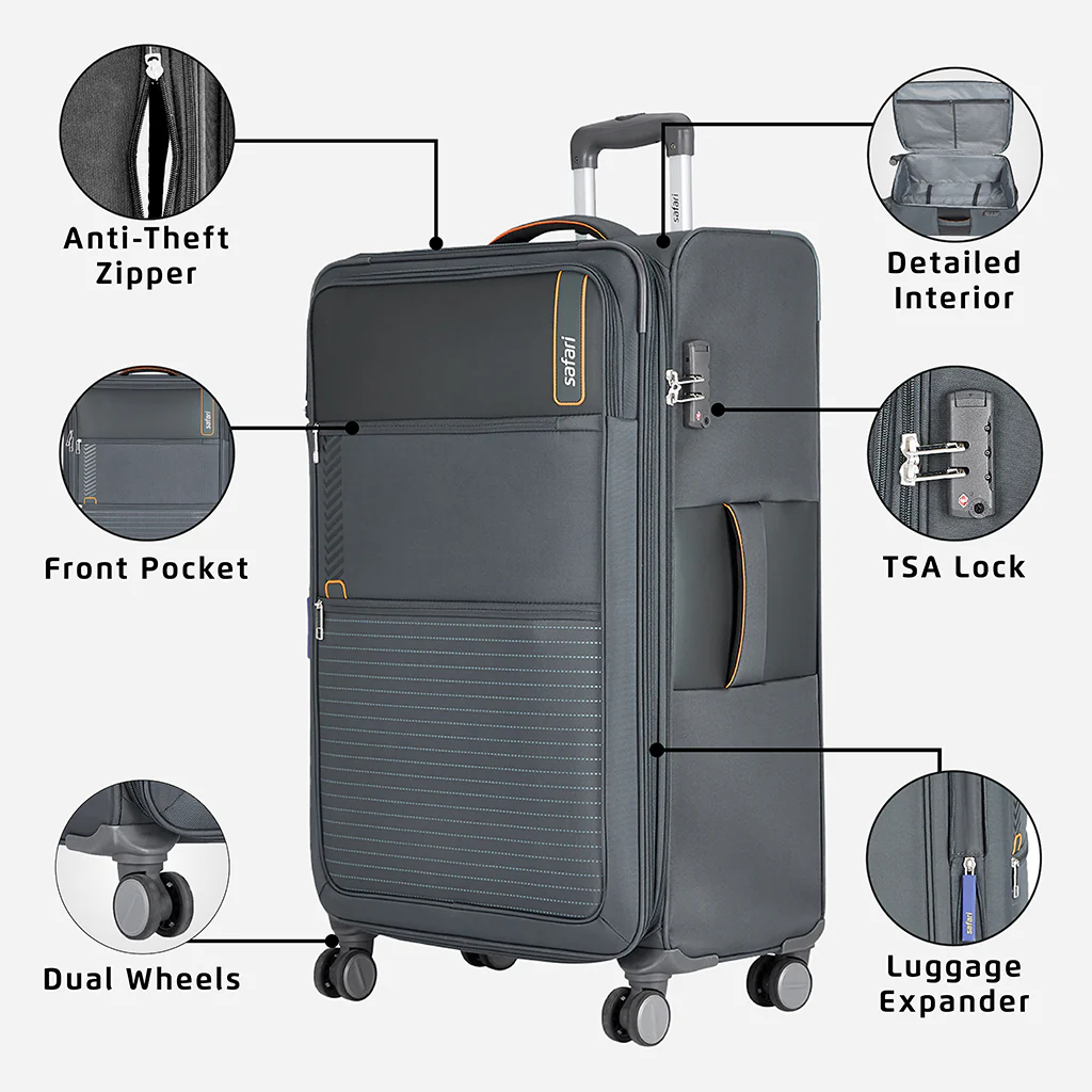 Safari Jetsetter Grey Trolley Bag with Anti Theft Zipper,TSA lock and Dual Wheels - Image 18