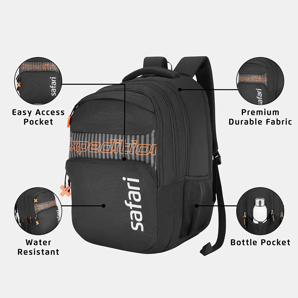 Safari Mega 43L Black School Backpack with with Easy Access Pockets - Image 2