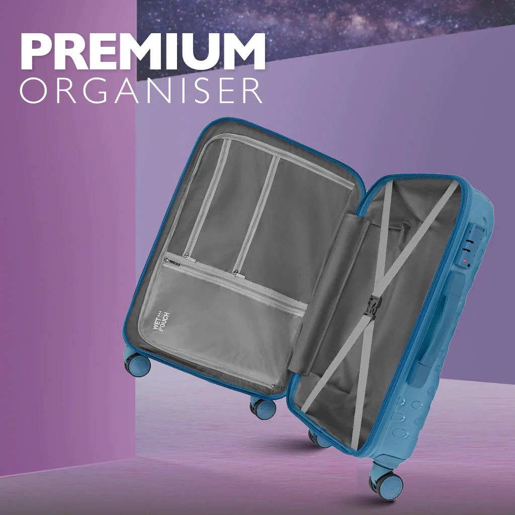 Safari Orbit Set of 3 Pearl Blue Trolley Bags with Premium Interior, Wet Pouch & Anti Theft Zipper - Image 10