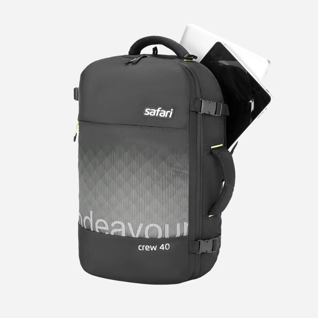 Safari Redan 40L Black Backpack Suitcase with Raincover & Luggage Style Packing