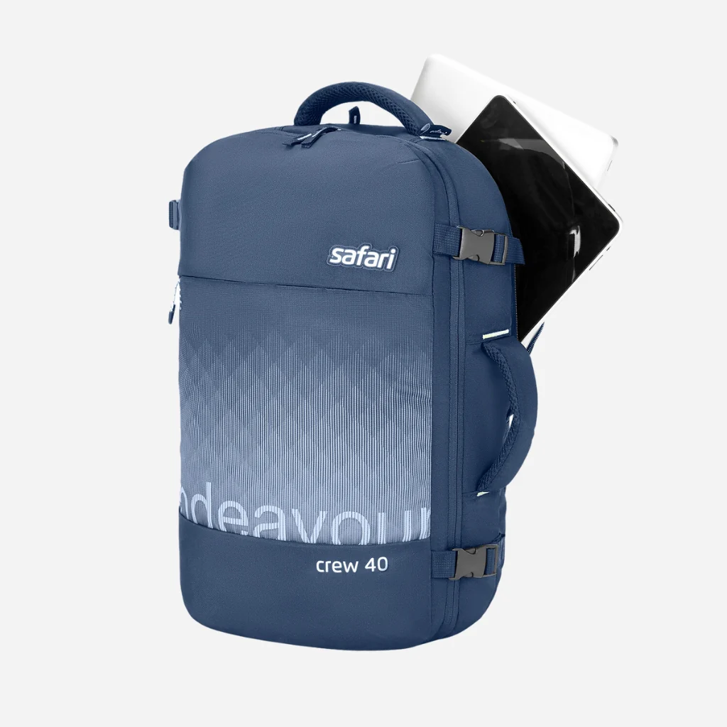 Safari Redan 40L Blue Backpack Suitcase with Raincover & Luggage Style Packing - Image 3