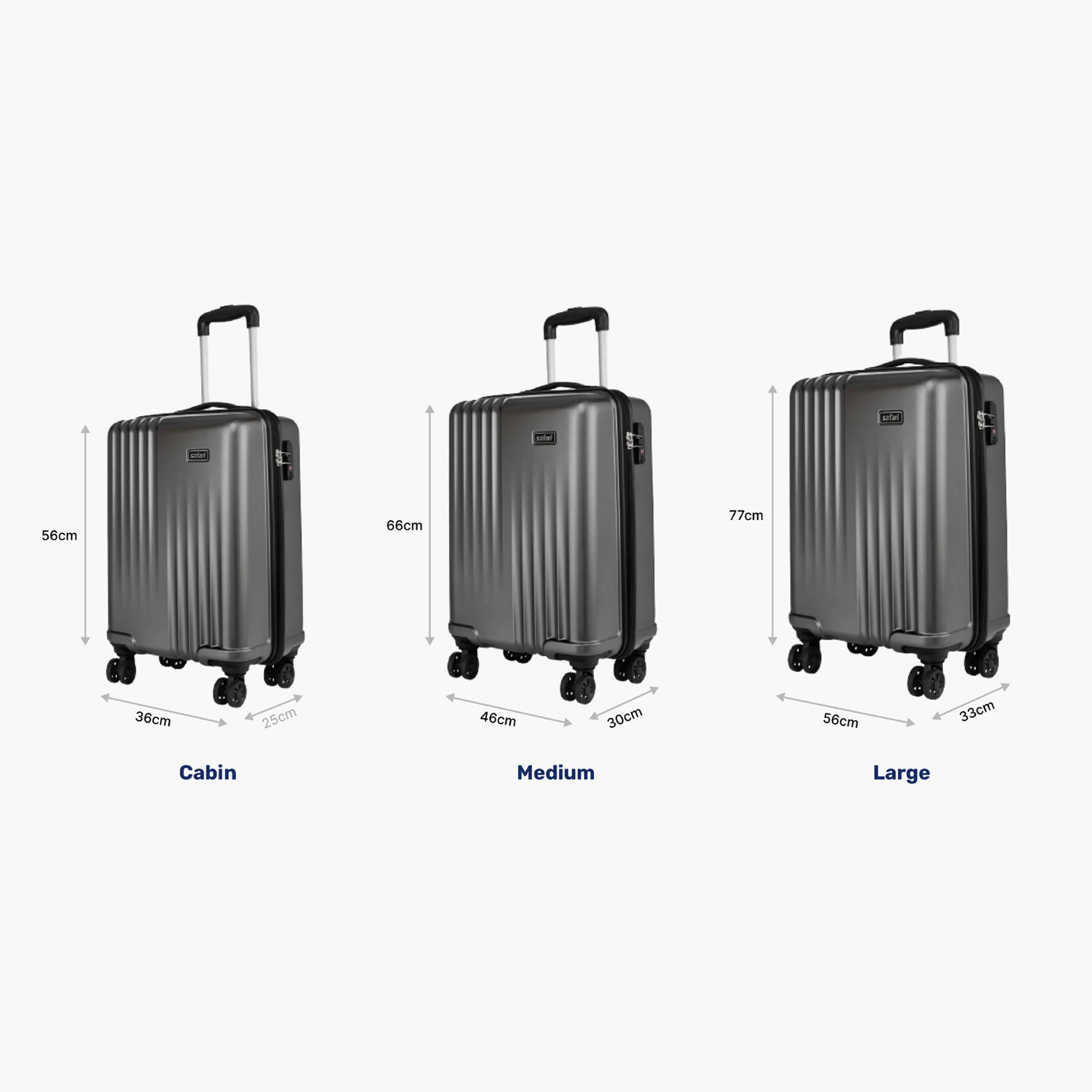 Safari Ryder Set of 2 Gun Metal Trolley Bags with Dual Wheels - Image 13