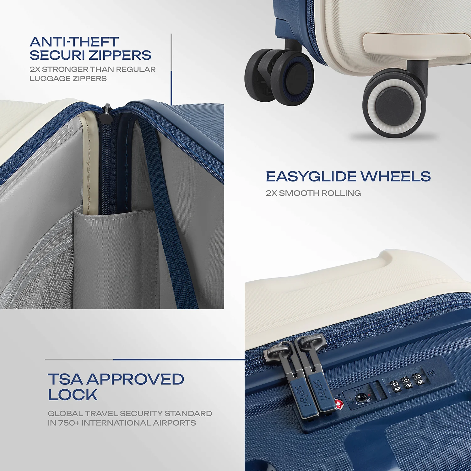 Safari Aeroglide Trolley Bag with TSA lock and Anti-Theft Zipper White - Image 10