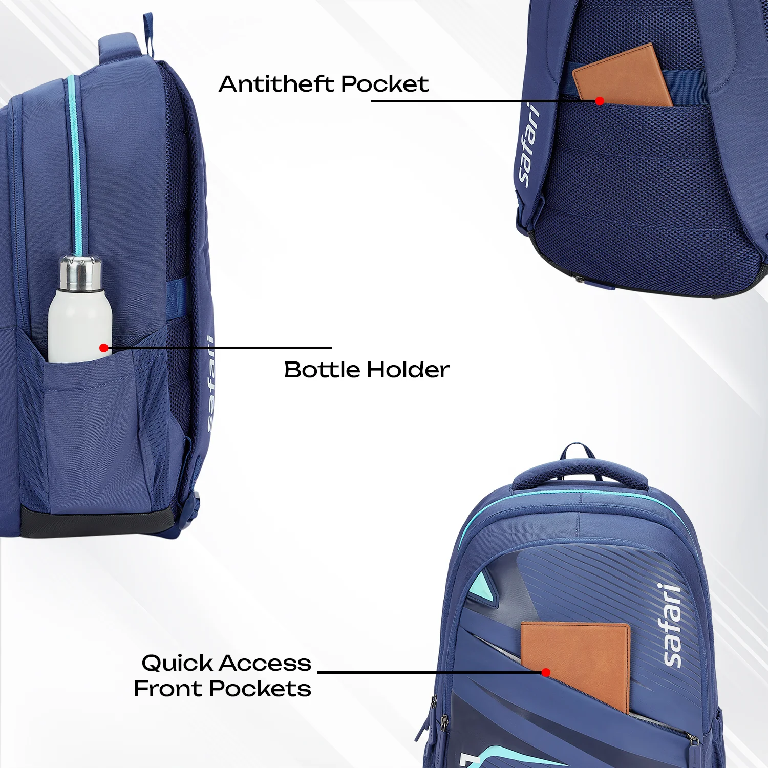 Safari Aura 37L Blue Laptop Backpack - Image 5