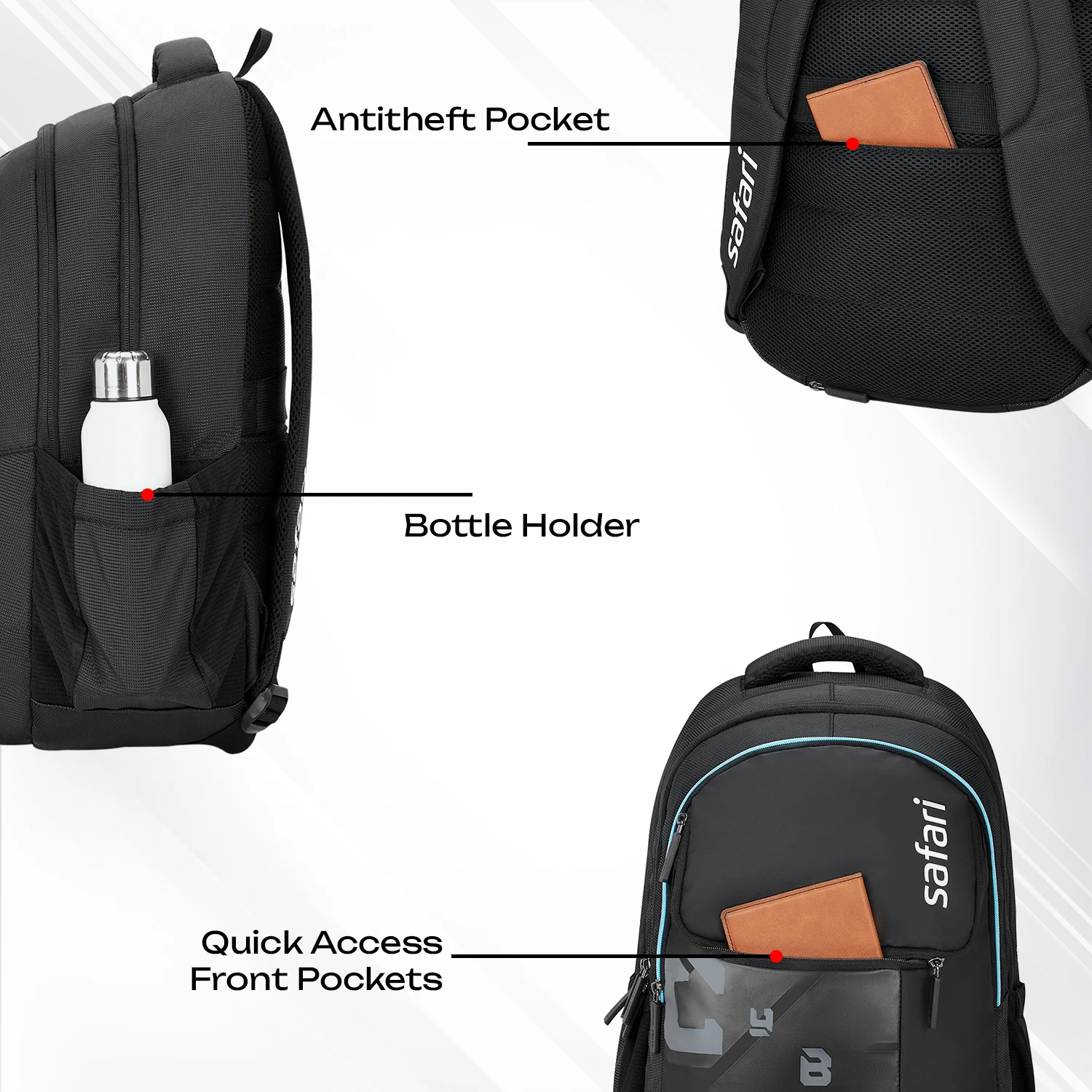 Safari Aura 37L Black Laptop Backpack - Image 4