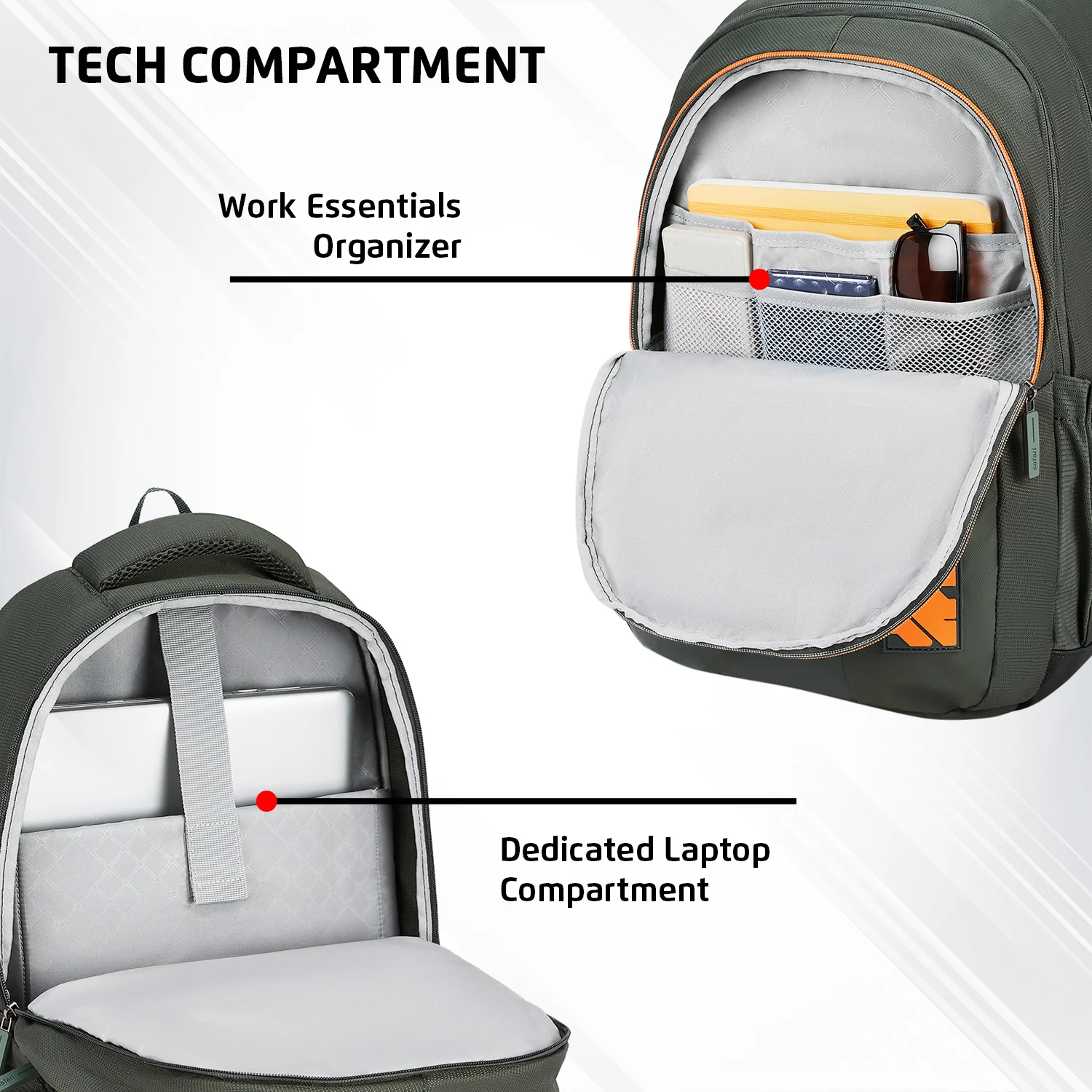 Safari Aura 37L Olive Laptop Backpack - Image 4