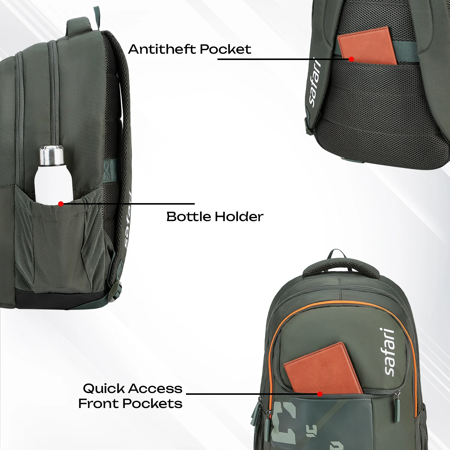 Safari Aura 37L Olive Laptop Backpack - Image 5