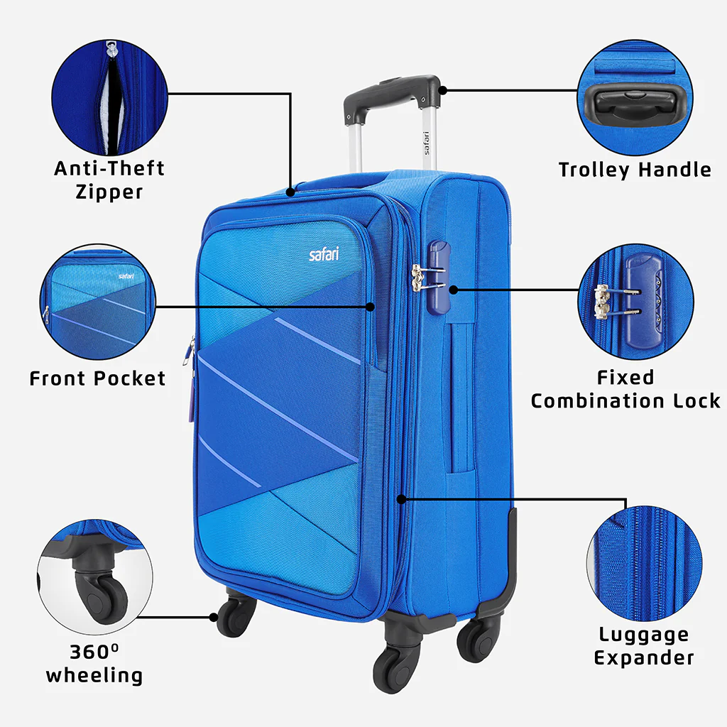 Safari Avenue Blue Trolley Bag with Expander & 360° Wheels - Image 2