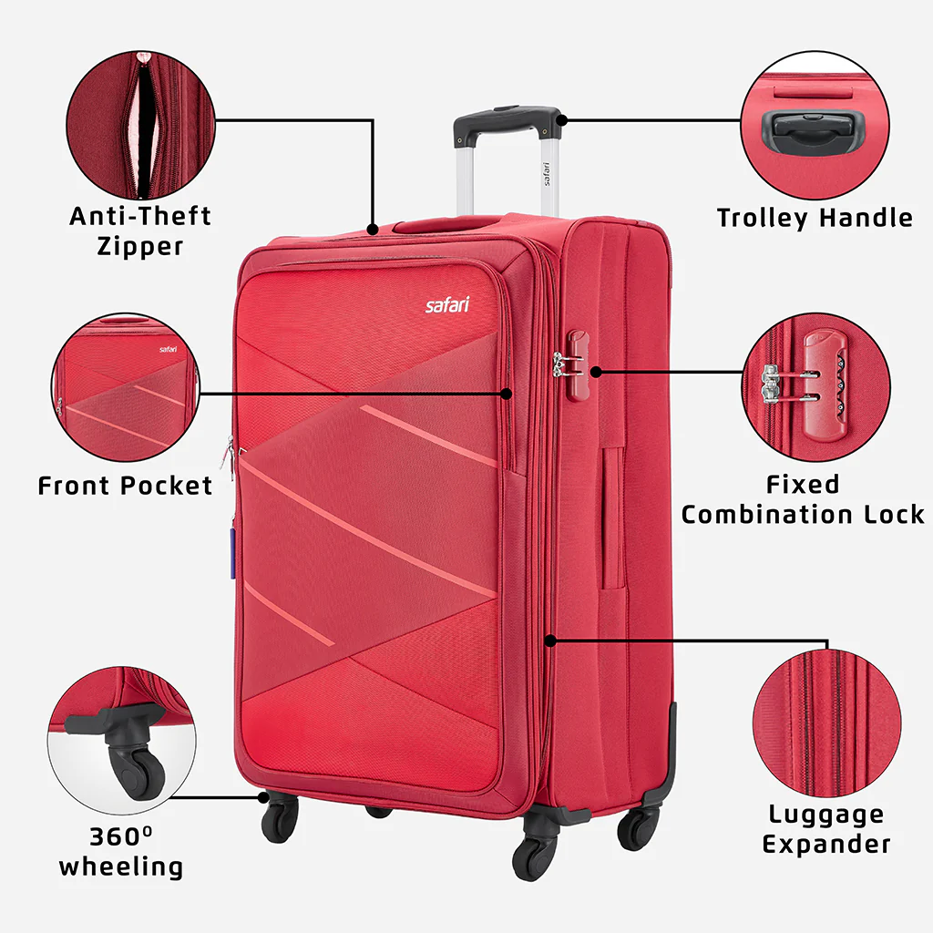 Safari Avenue Red Trolley Bag with Expander & 360° Wheels - Image 10