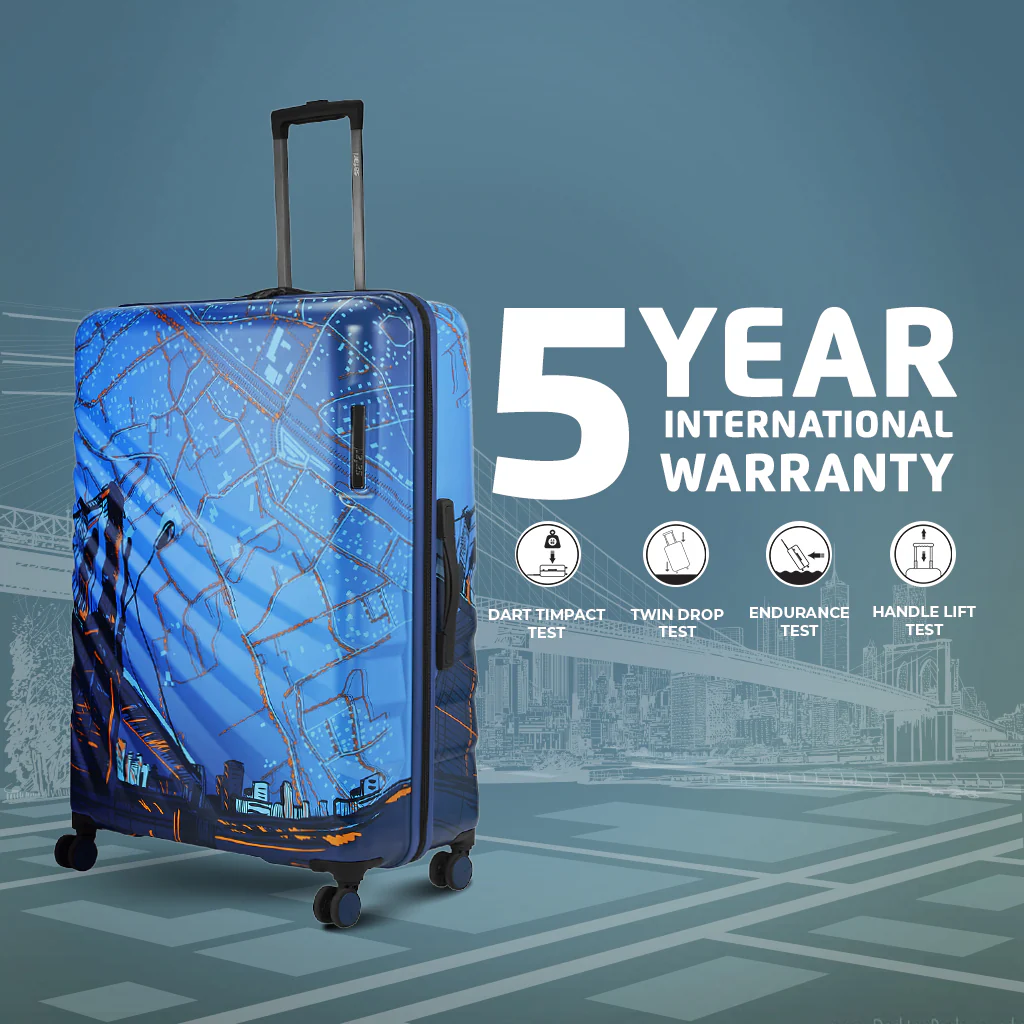 Safari Brooklyn Printed Blue Trolley Bag with TSA Lock, Dual wheels, Side Hooks and Wet Pouch - Image 10