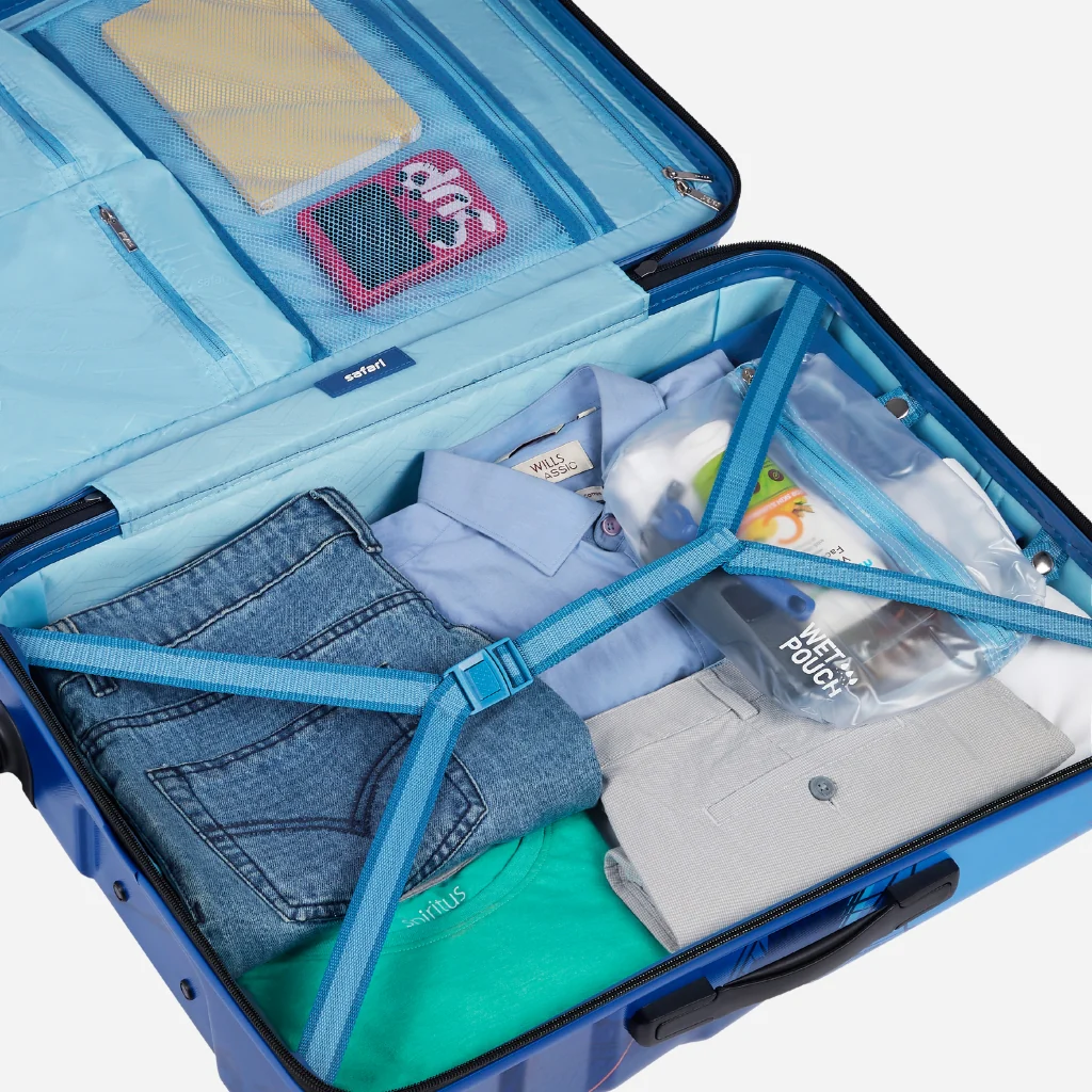 Safari Brooklyn Printed Blue Trolley Bag with TSA Lock, Dual wheels, Side Hooks and Wet Pouch - Image 14