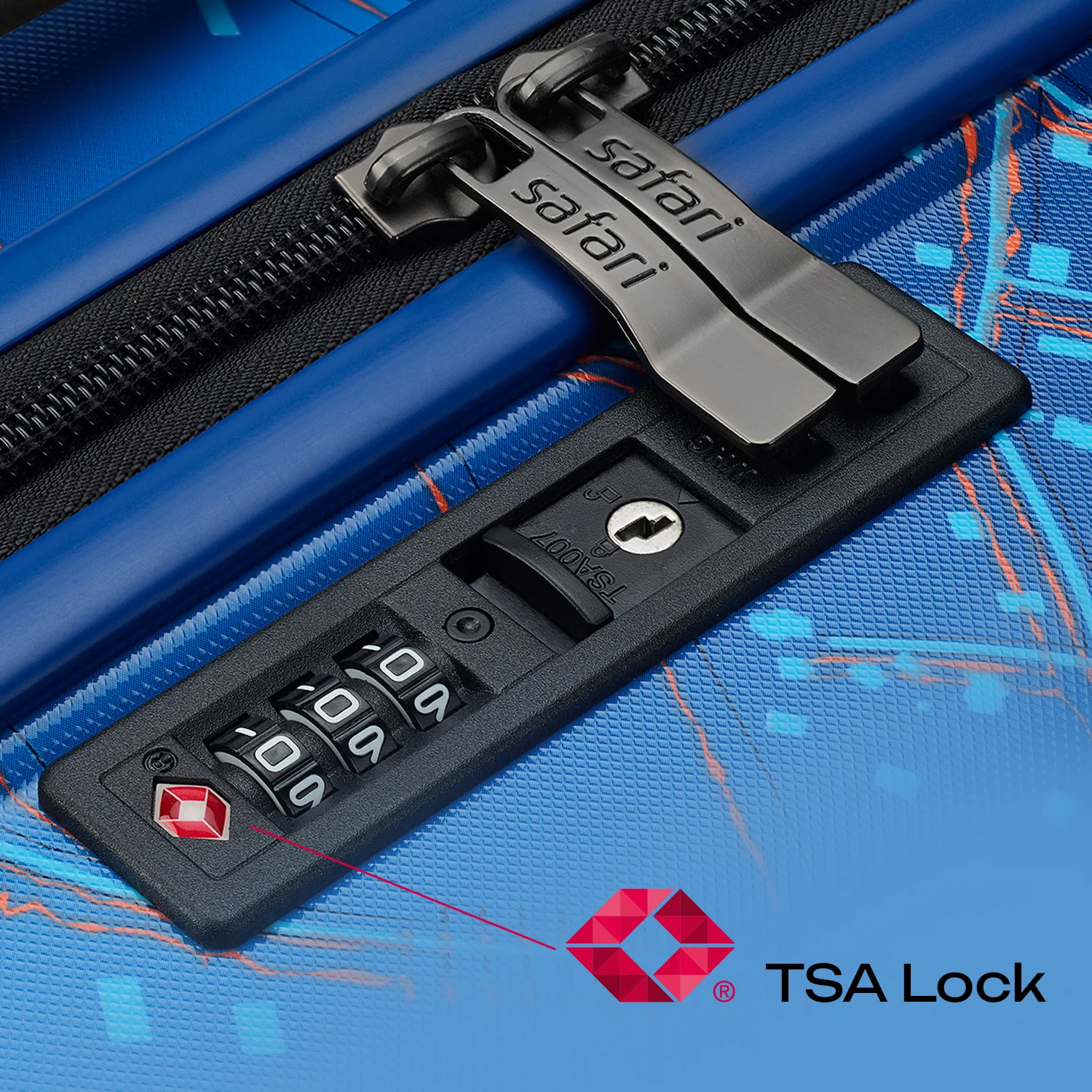 Safari Brooklyn Printed Blue Trolley Bag with TSA Lock, Dual wheels, Side Hooks and Wet Pouch - Image 7