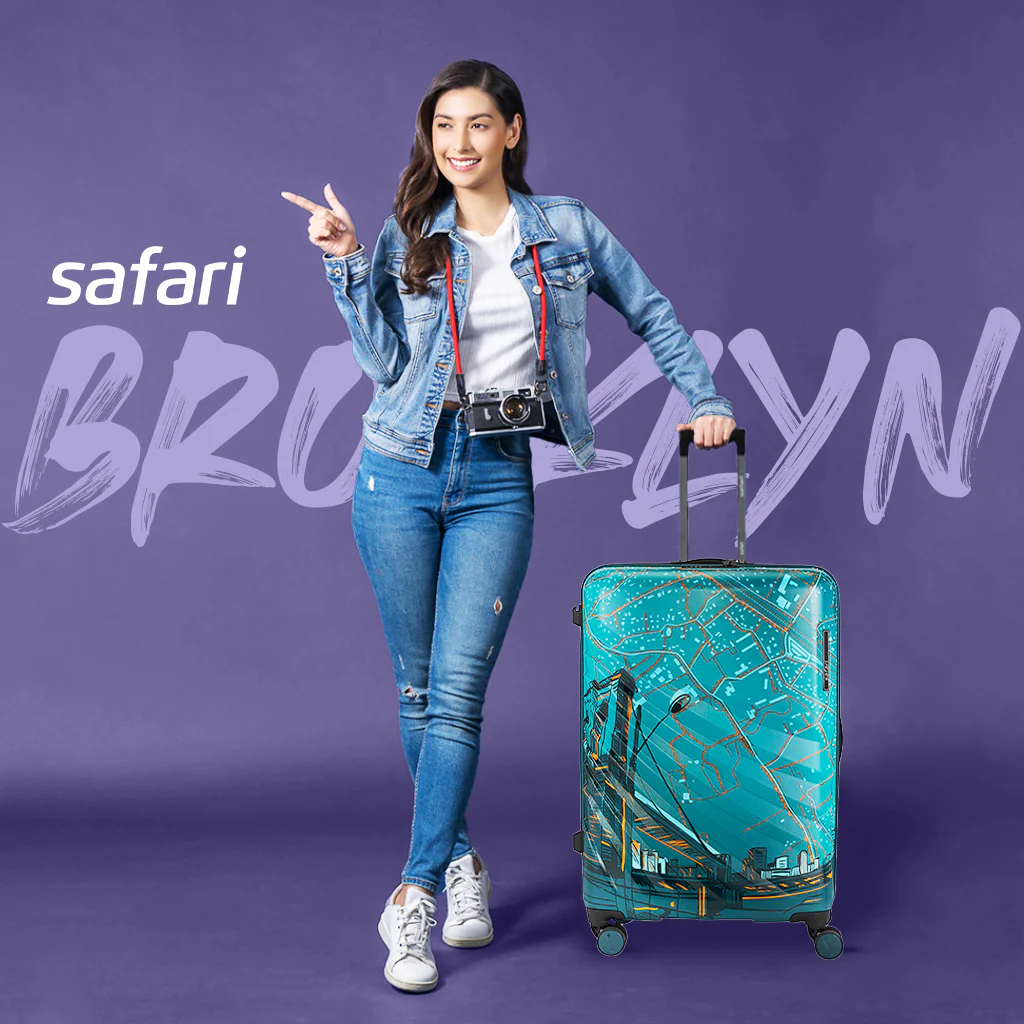 Safari Brooklyn Printed Teal Trolley Bag with TSA Lock, Dual wheels, Side Hooks and Wet Pouch - Image 8