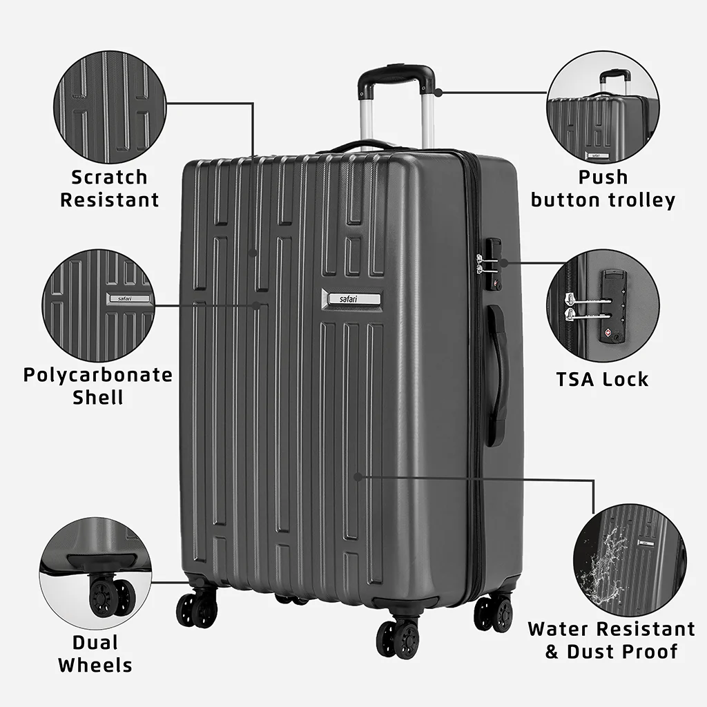 Safari Cargo Neo Gun Metal Trolley Bag with TSA Lock - Image 2