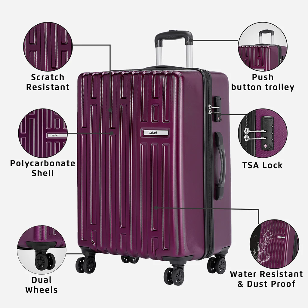 Safari Cargo Neo Magenta Purple Trolley Bag with TSA lock and Dual Wheels - Image 10