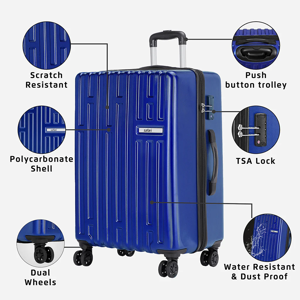 Safari Cargo Neo Metallic Blue Trolley Bag with TSA lock and Dual Wheels - Image 18