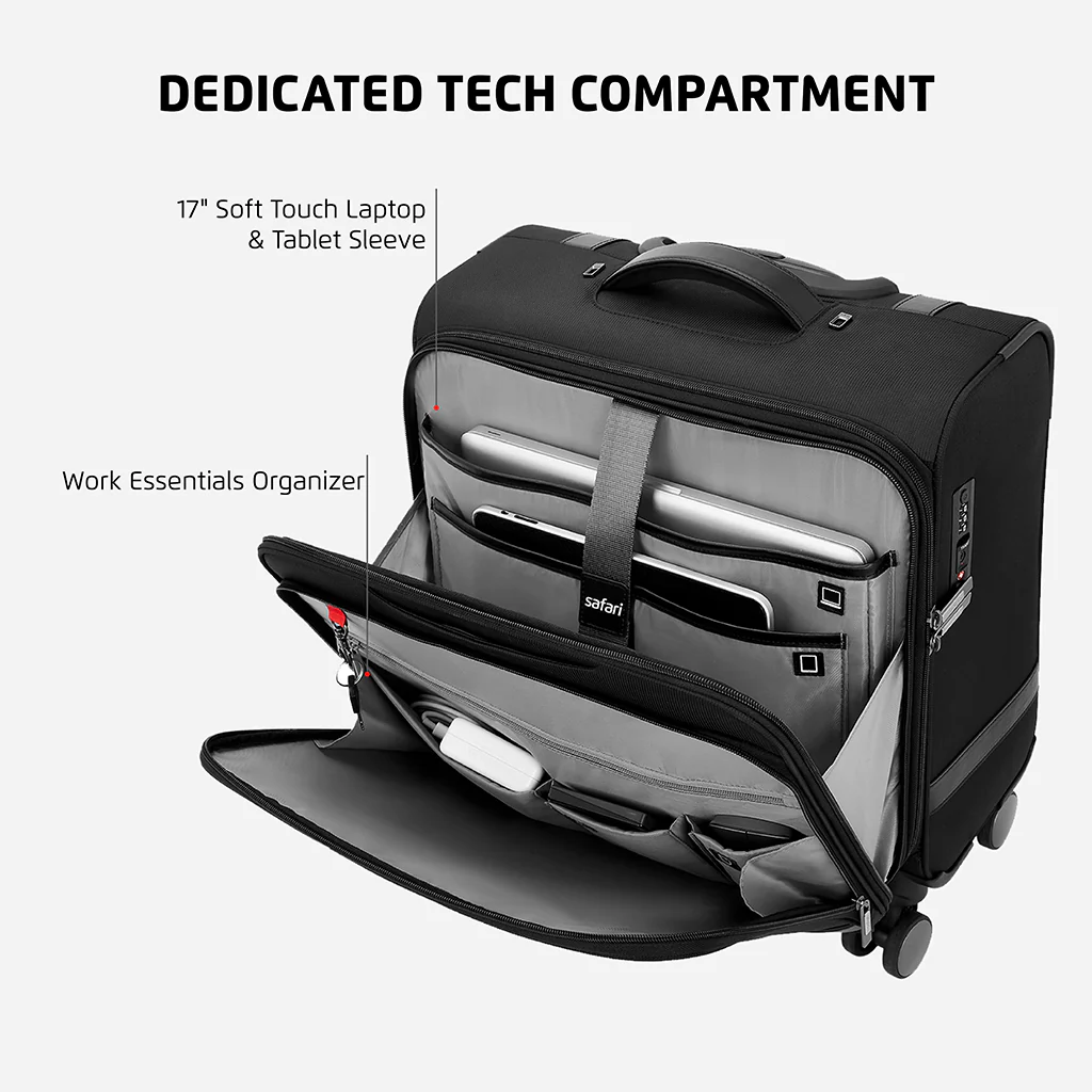 Safari Falcon Black Overnighter Laptop Trolley Bag with TSA Lock and Detailed Interior. - Image 4