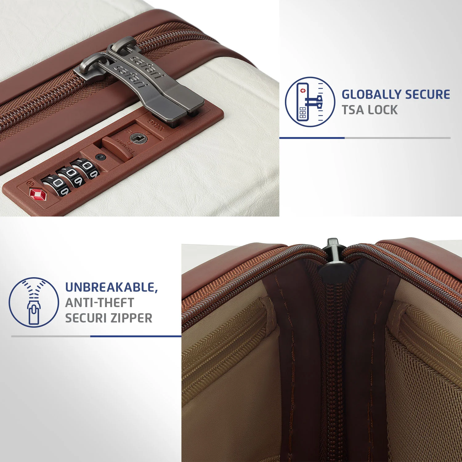 Safari Heritage Trolley Bag with Scratch Resistant Texture, TSA lock and Anti-Theft Zipper Ivory - Image 13