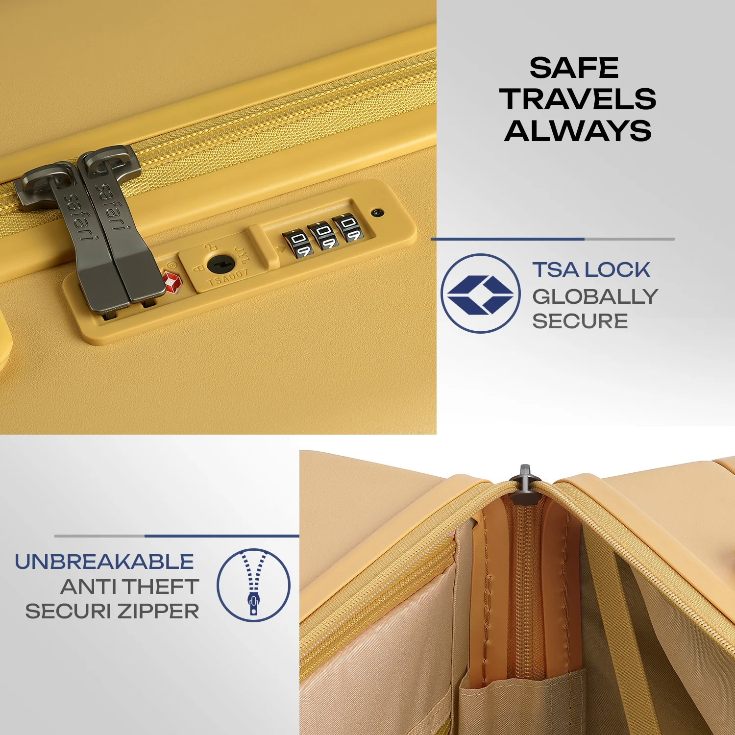 Safari Horizon Trolley Bag with Wide Trolley Handle, TSA lock and Anti-Theft Zipper Sun Yellow - Image 8