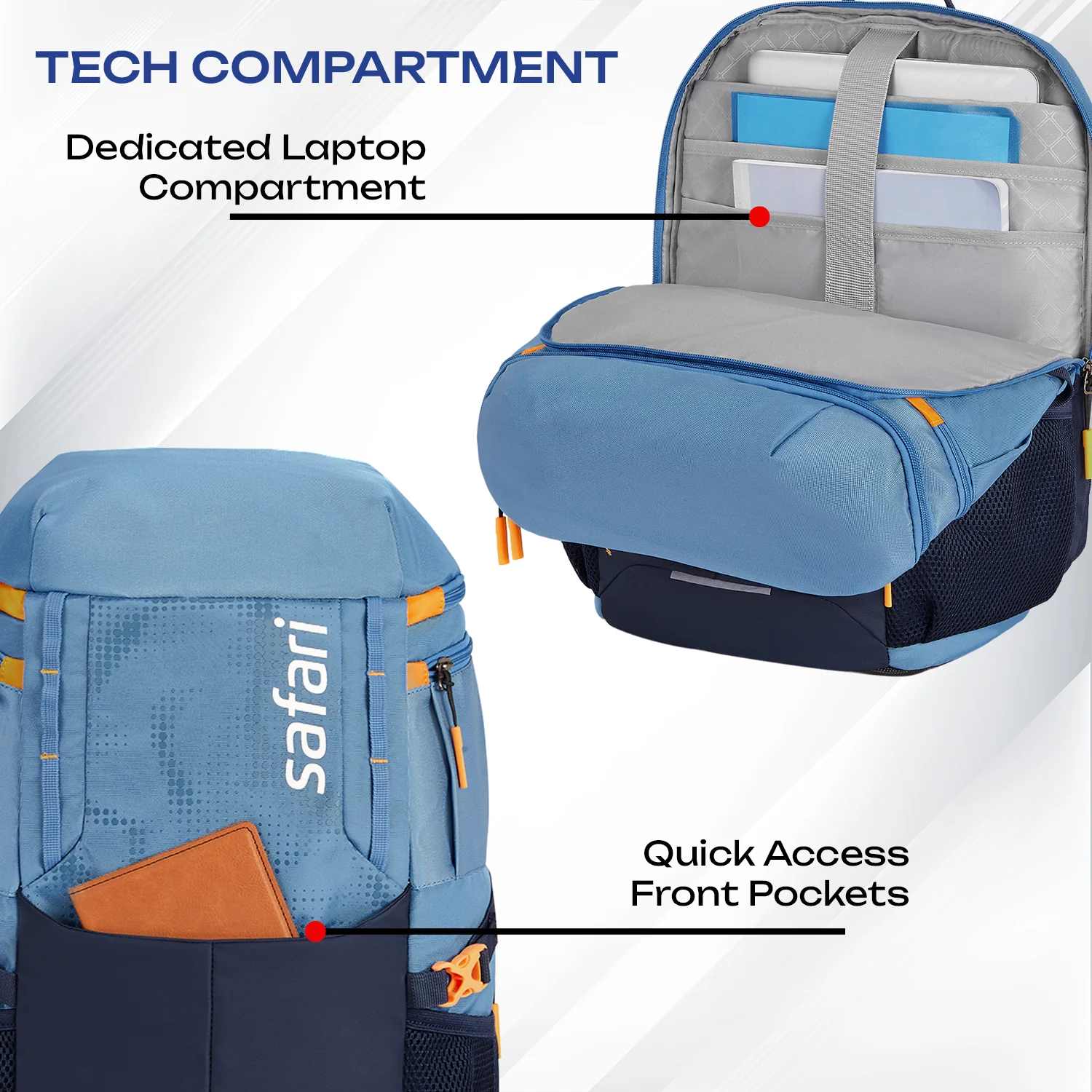 Safari Quest 45L Pearl Blue Laptop Backpack - Image 5