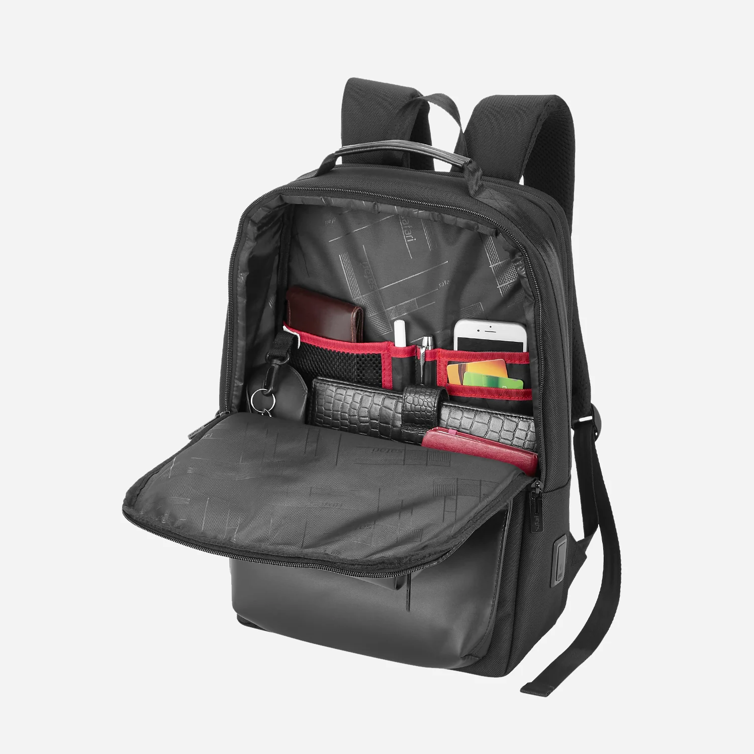 Safari Ritz 16L Black Formal Backpack with USB Port, Hidden Pockets, and Trolley Sleeve - Image 6
