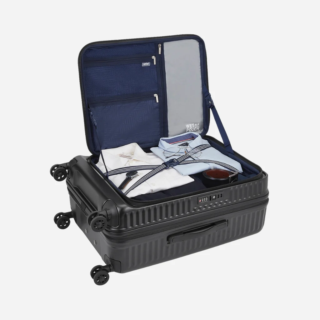 Safari Select Recoil Black Medium Front opening Trolley Bag with Expander, TSA Lock, Dual wheels and Anti-Theft Zipper - Image 11