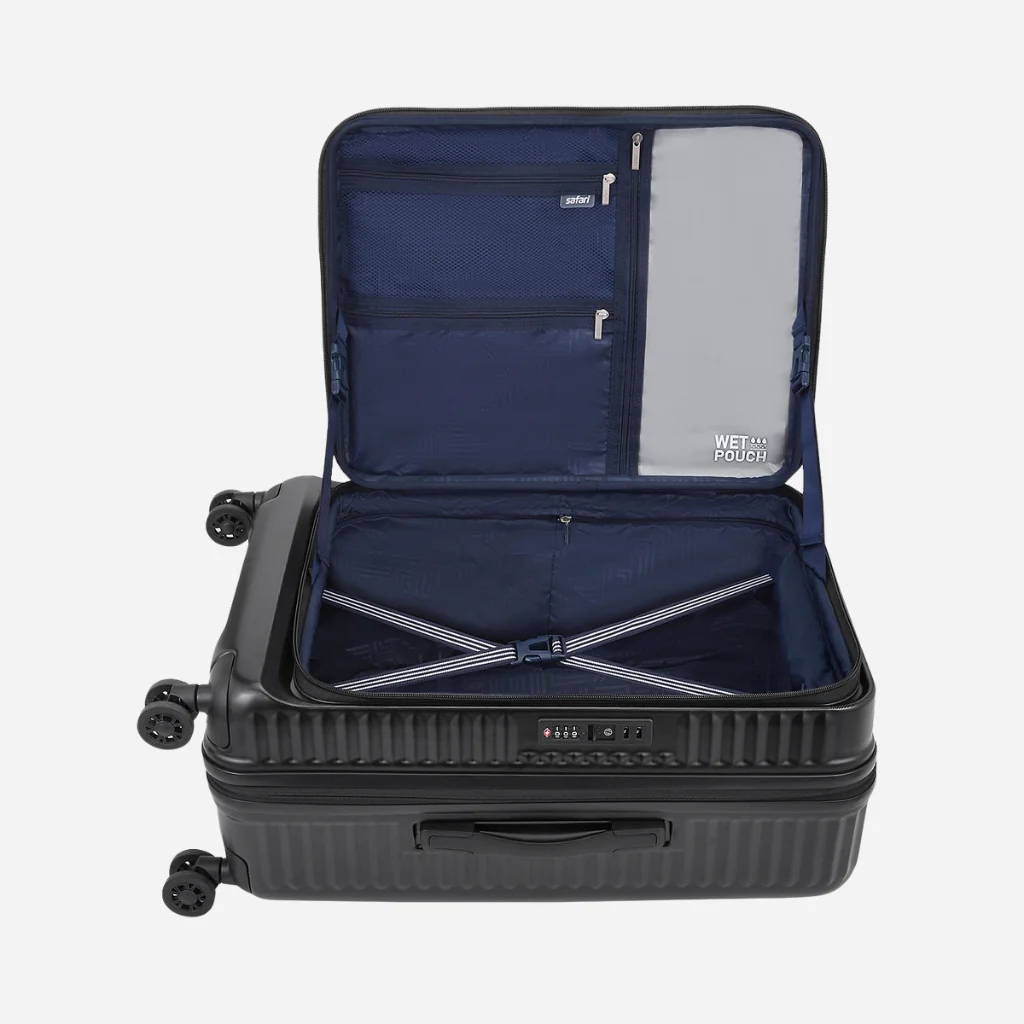Safari Select Recoil Black Medium Front opening Trolley Bag with Expander, TSA Lock, Dual wheels and Anti-Theft Zipper - Image 12