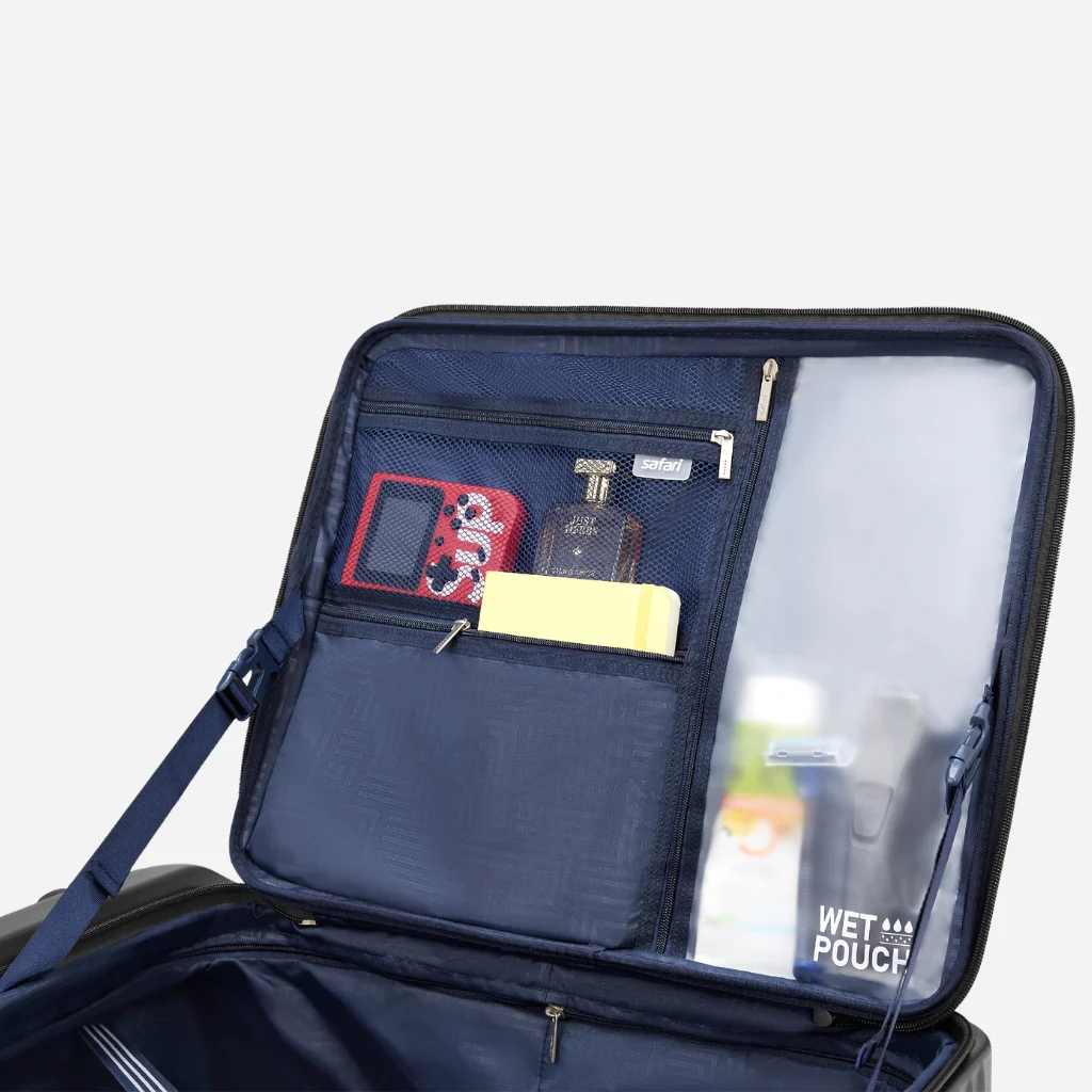 Safari Select Recoil Black Medium Front opening Trolley Bag with Expander, TSA Lock, Dual wheels and Anti-Theft Zipper - Image 6
