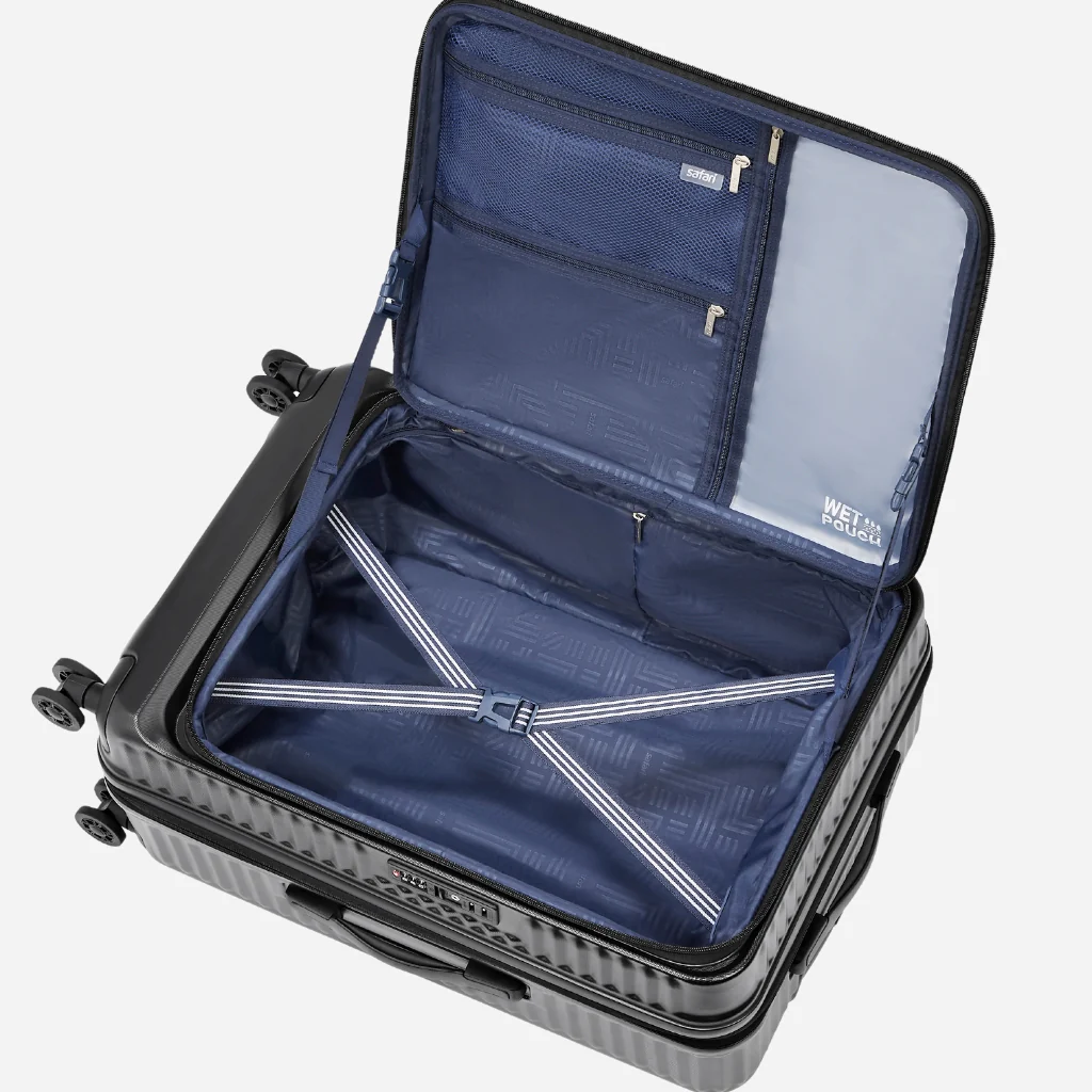 Safari Select Recoil Black Medium Front opening Trolley Bag with Expander, TSA Lock, Dual wheels and Anti-Theft Zipper - Image 7
