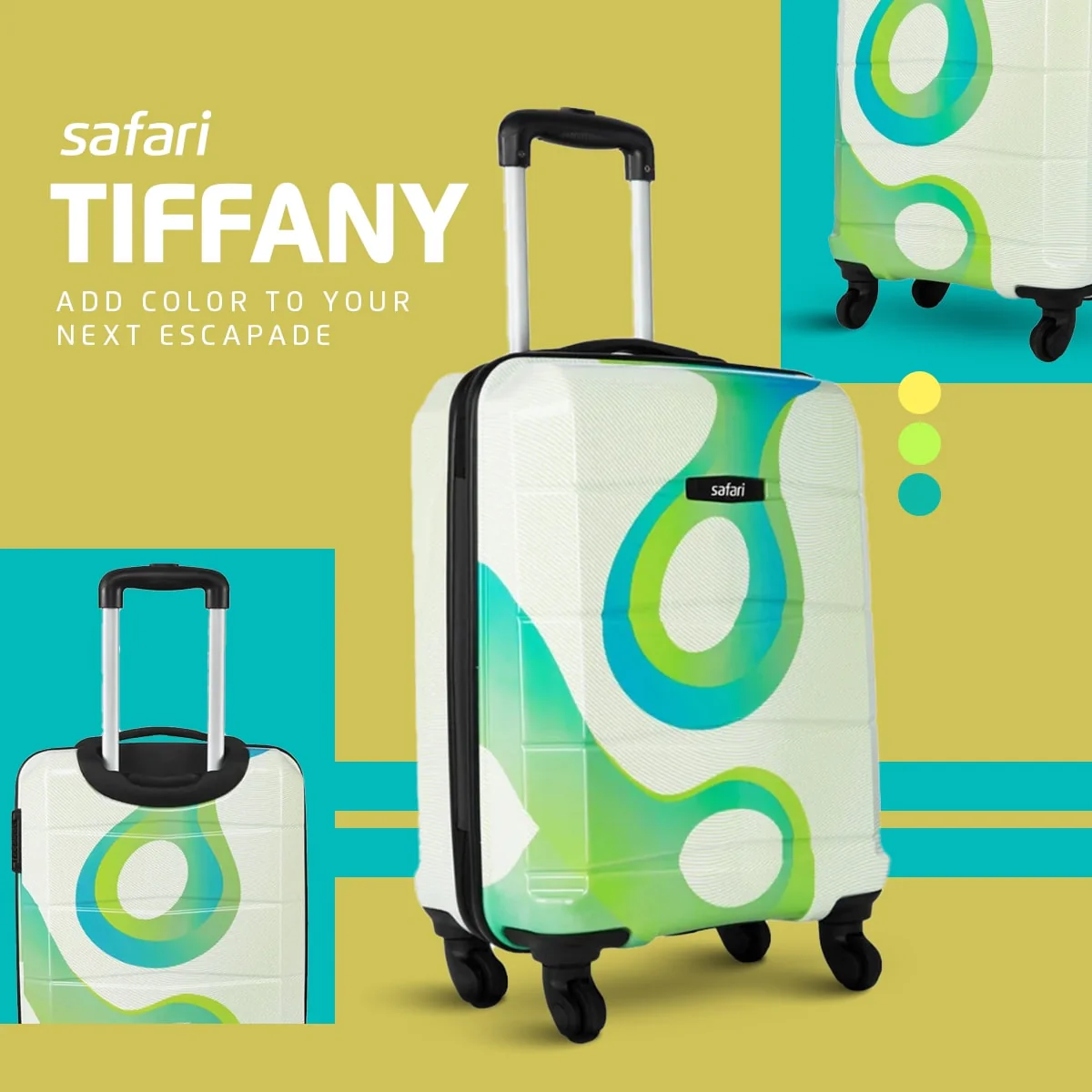 Safari Tiffany Set of 3 Printed Trolley Bags with 360 degree Wheels - Image 5