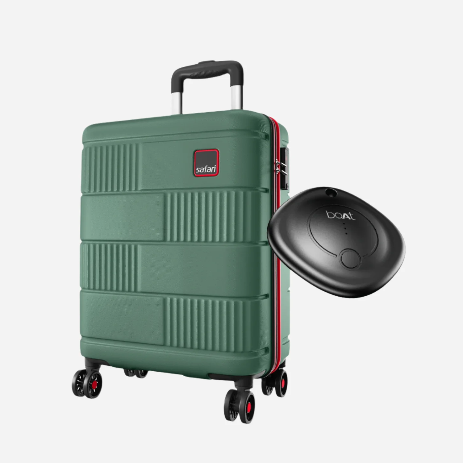 Safari Trackr GPS Enabled Dusk Green Trolley Bag with BoAt tag, TSA Lock, Dual wheels and Wet Pouch Organized Interior