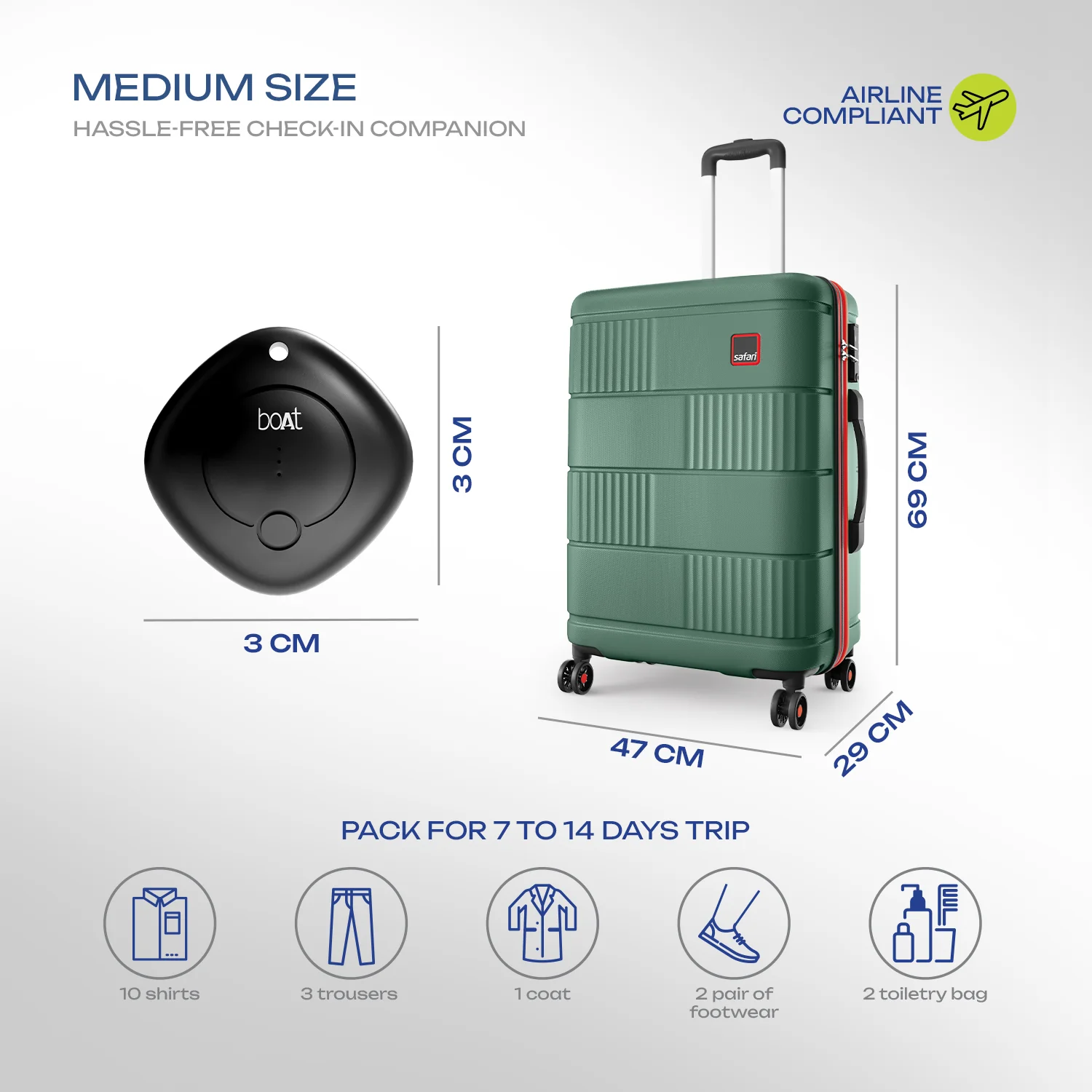 Safari Trackr GPS Enabled Dusk Green Trolley Bag with BoAt tag, TSA Lock, Dual wheels and Wet Pouch Organized Interior - Image 18