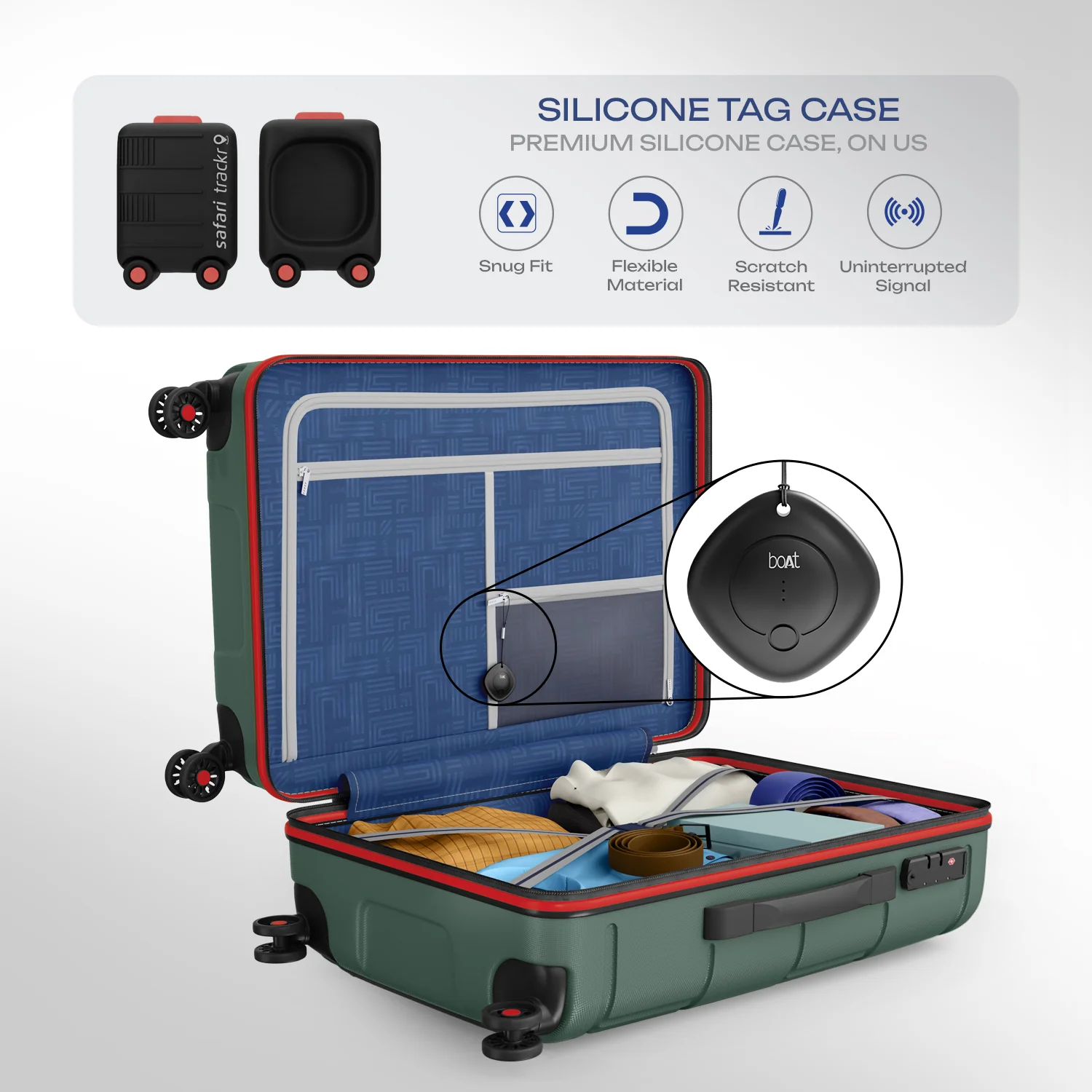 Safari Trackr GPS Enabled Dusk Green Trolley Bag with BoAt tag, TSA Lock, Dual wheels and Wet Pouch Organized Interior - Image 24