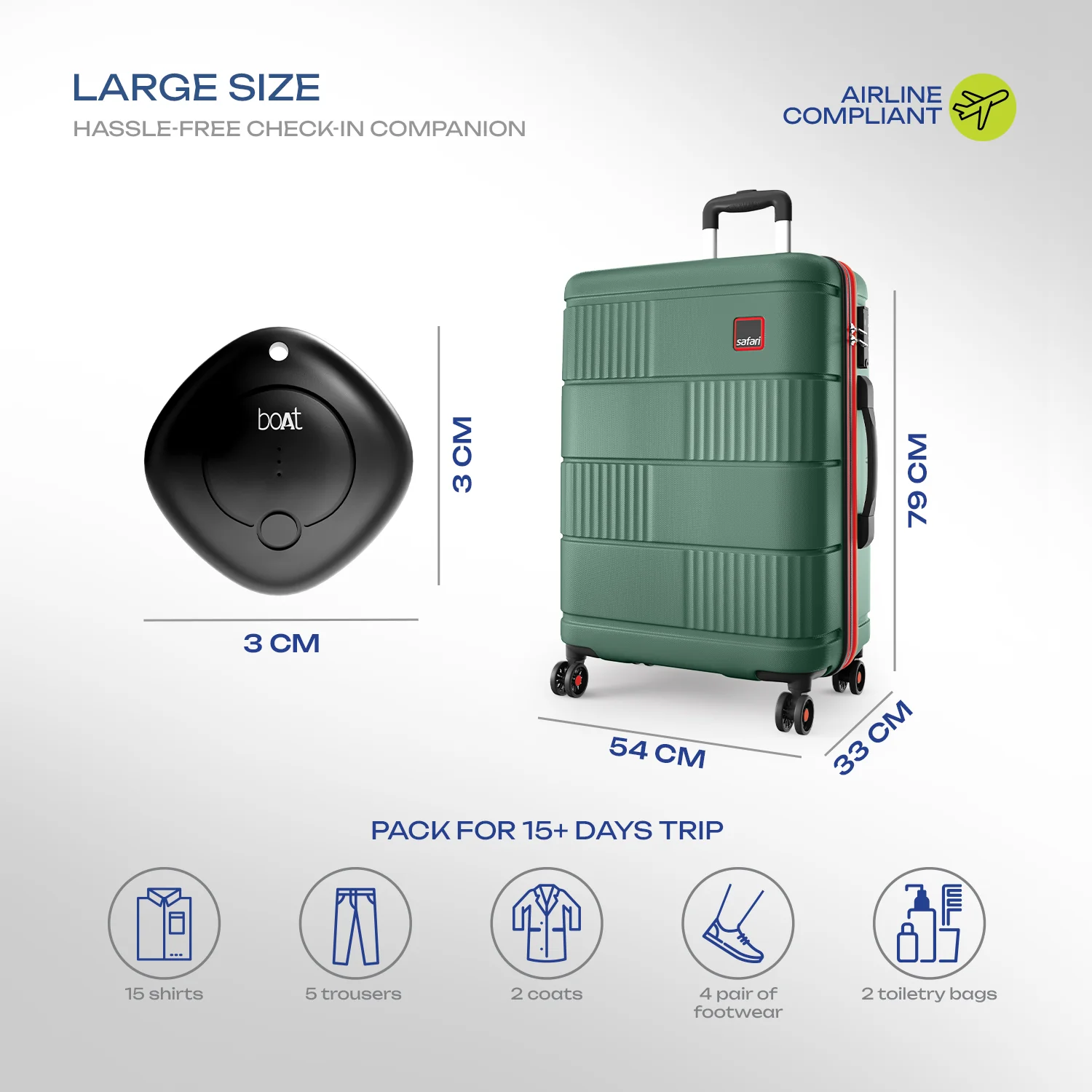 Safari Trackr GPS Enabled Dusk Green Trolley Bag with BoAt tag, TSA Lock, Dual wheels and Wet Pouch Organized Interior - Image 27