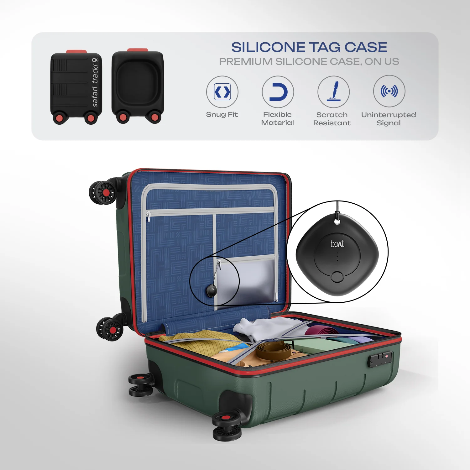 Safari Trackr GPS Enabled Dusk Green Trolley Bag with BoAt tag, TSA Lock, Dual wheels and Wet Pouch Organized Interior - Image 6