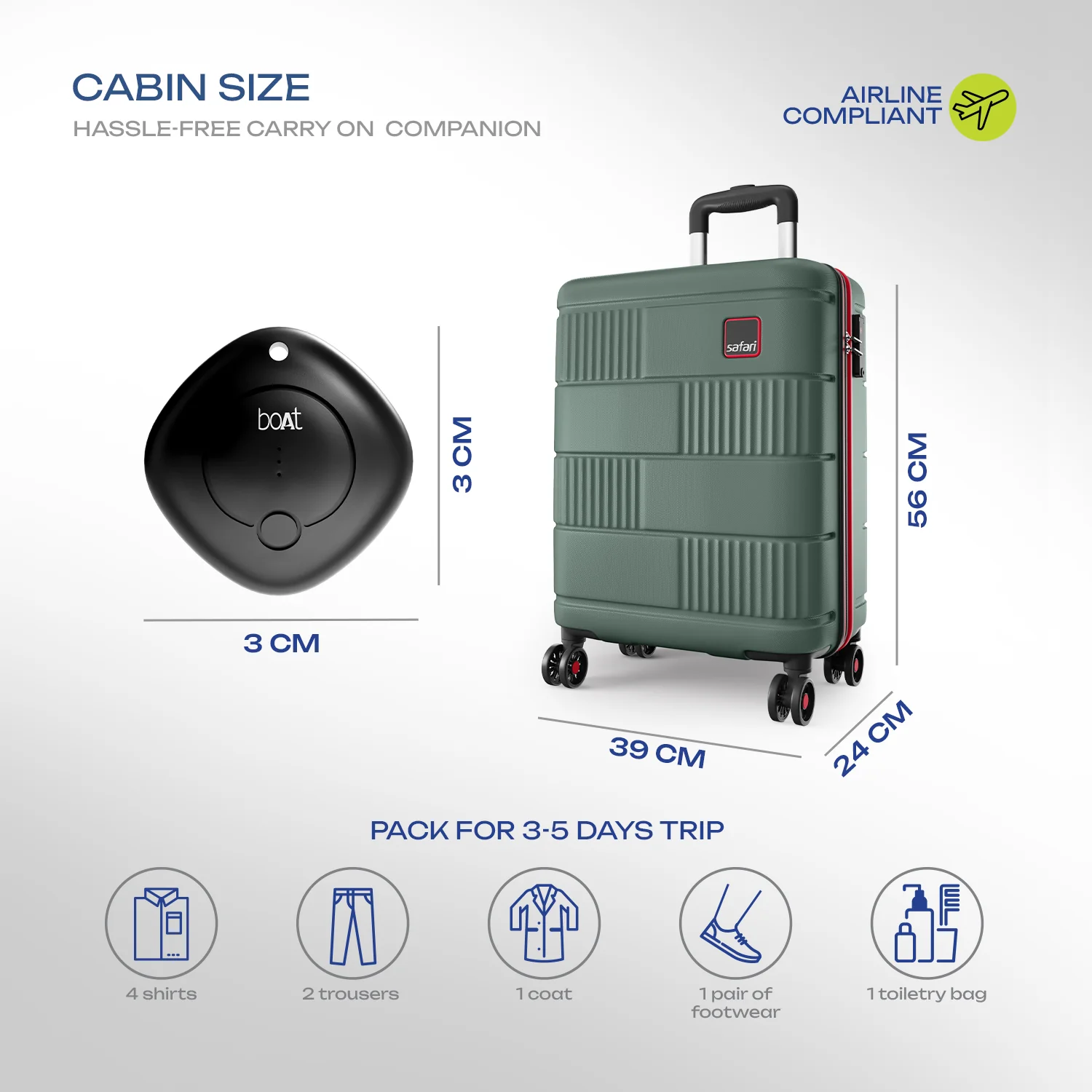 Safari Trackr GPS Enabled Dusk Green Trolley Bag with BoAt tag, TSA Lock, Dual wheels and Wet Pouch Organized Interior - Image 9