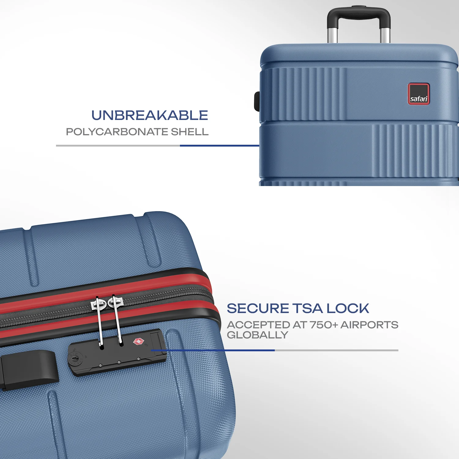 Safari Trackr GPS Enabled Steel Blue Trolley Bag with BoAt tag, TSA Lock, Dual wheels and Wet Pouch Organized Interior - Image 14