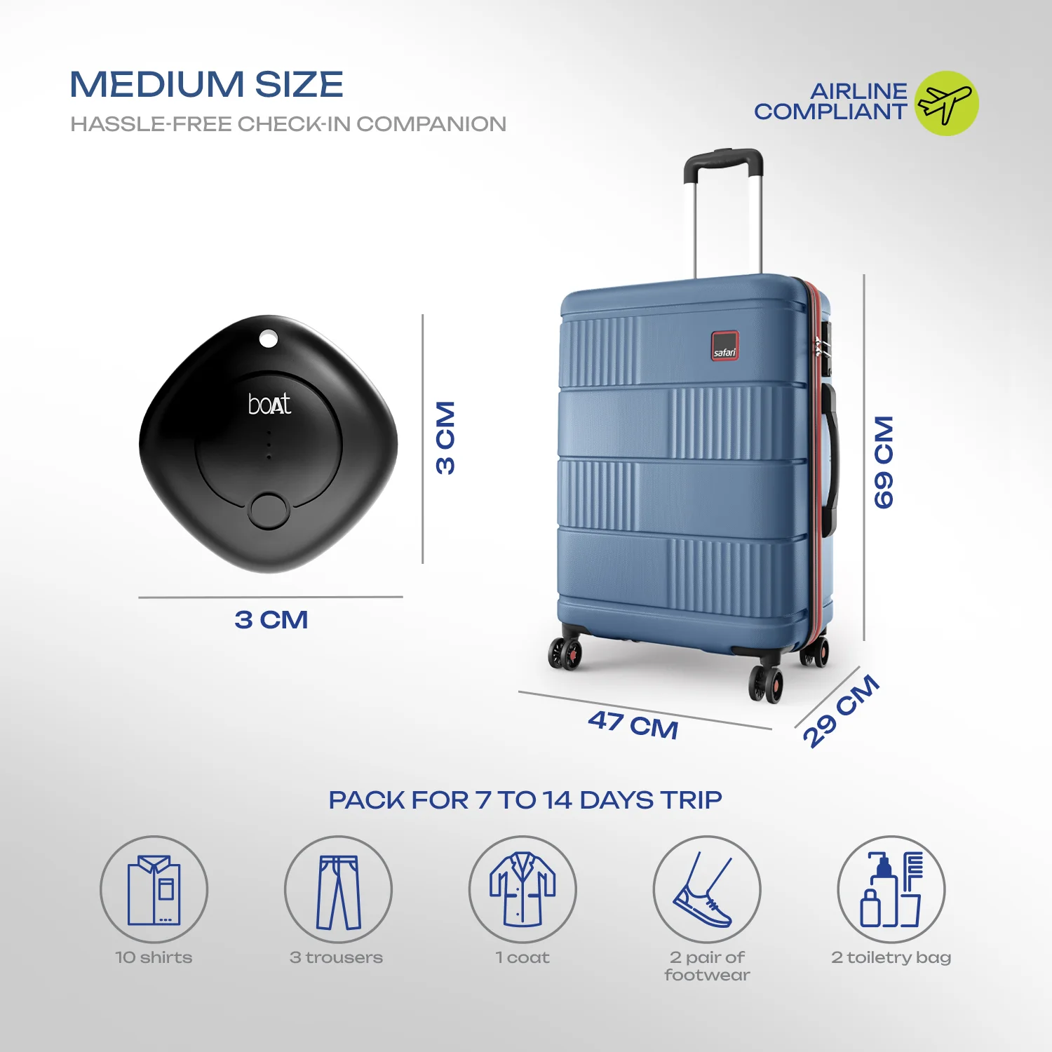 Safari Trackr GPS Enabled Steel Blue Trolley Bag with BoAt tag, TSA Lock, Dual wheels and Wet Pouch Organized Interior - Image 18